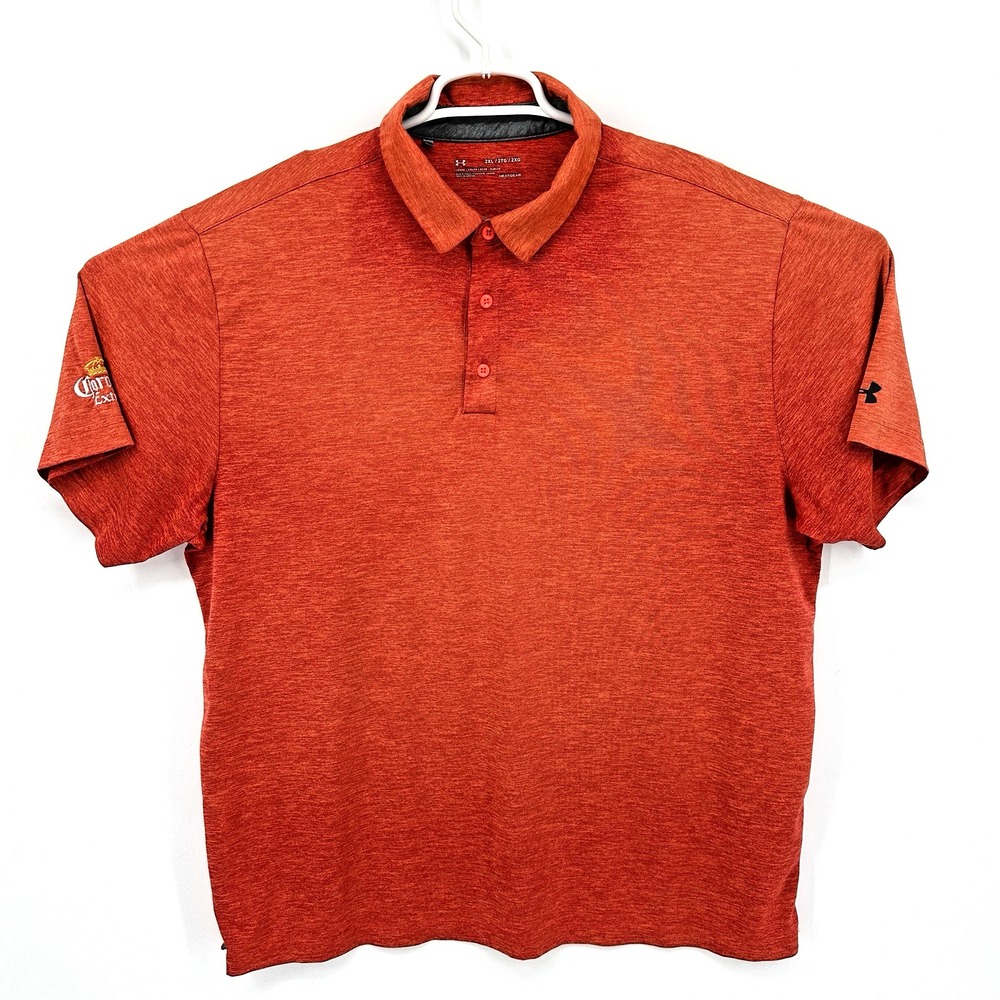 Under Armour Polo Shirt Men Medium Adult Orange Heat Gear Athletic Loose UA Golf